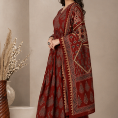 Women Printed Anarkali Kurta, Pant & Dupatta Set (Maroon) Printed Kurta, Palazzo & Dupatta Set