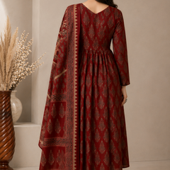Women Printed Anarkali Kurta, Pant & Dupatta Set (Maroon) Printed Kurta, Palazzo & Dupatta Set