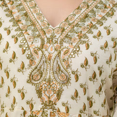 Hand Block Printed Pure Cotton Anarkali Kurta with Trousers & Dupatta Set