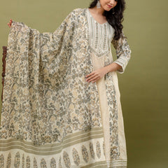 Hand Block Printed Pure Cotton Kurta with Trousers & Dupatta Set