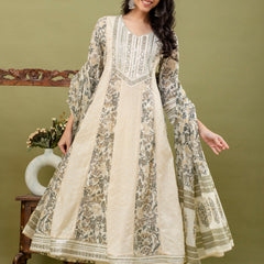Hand Block Printed Pure Cotton Kurta with Trousers & Dupatta Set