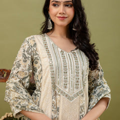 Hand Block Printed Pure Cotton Kurta with Trousers & Dupatta Set