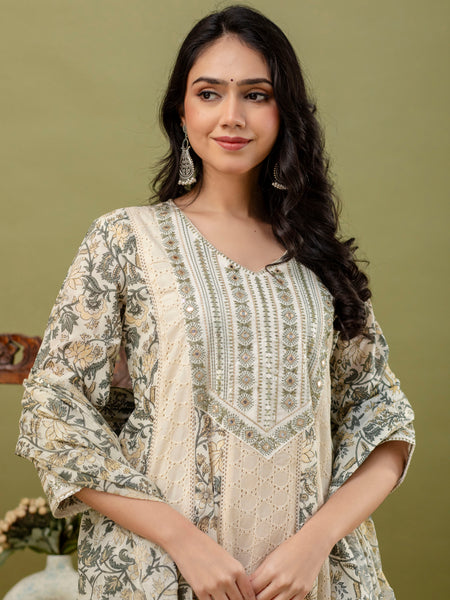 Hand Block Printed Pure Cotton Kurta with Trousers & Dupatta Set