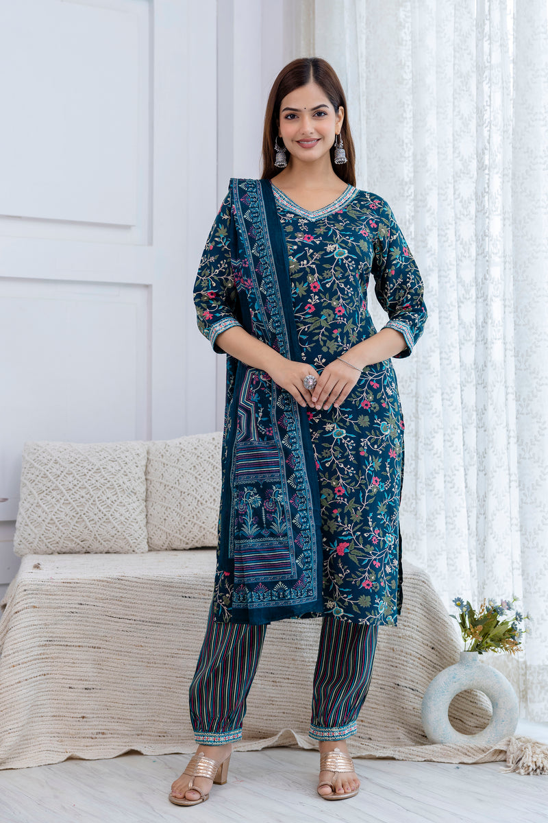 Women Printed Kurta and Pant Set With Dupatta | Ethnic Set | Dupatta Set | Kurta Set