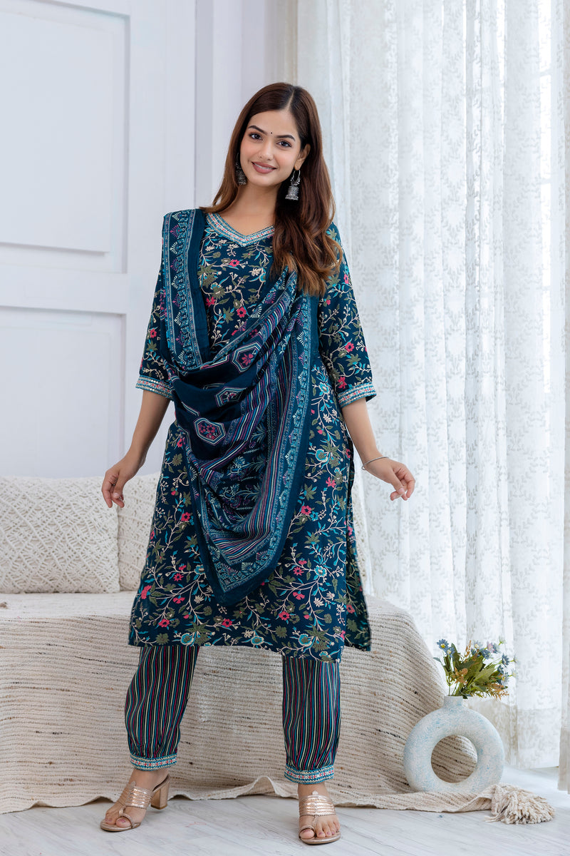 Women Printed Kurta and Pant Set With Dupatta | Ethnic Set | Dupatta Set | Kurta Set