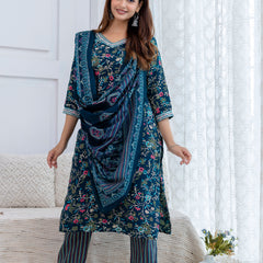 Women Printed Kurta and Pant Set With Dupatta | Ethnic Set | Dupatta Set | Kurta Set