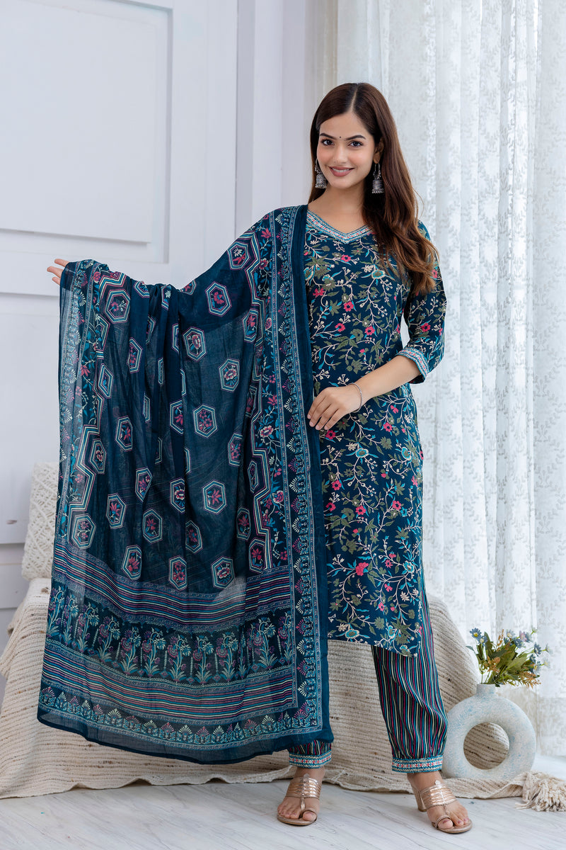 Women Printed Kurta and Pant Set With Dupatta | Ethnic Set | Dupatta Set | Kurta Set