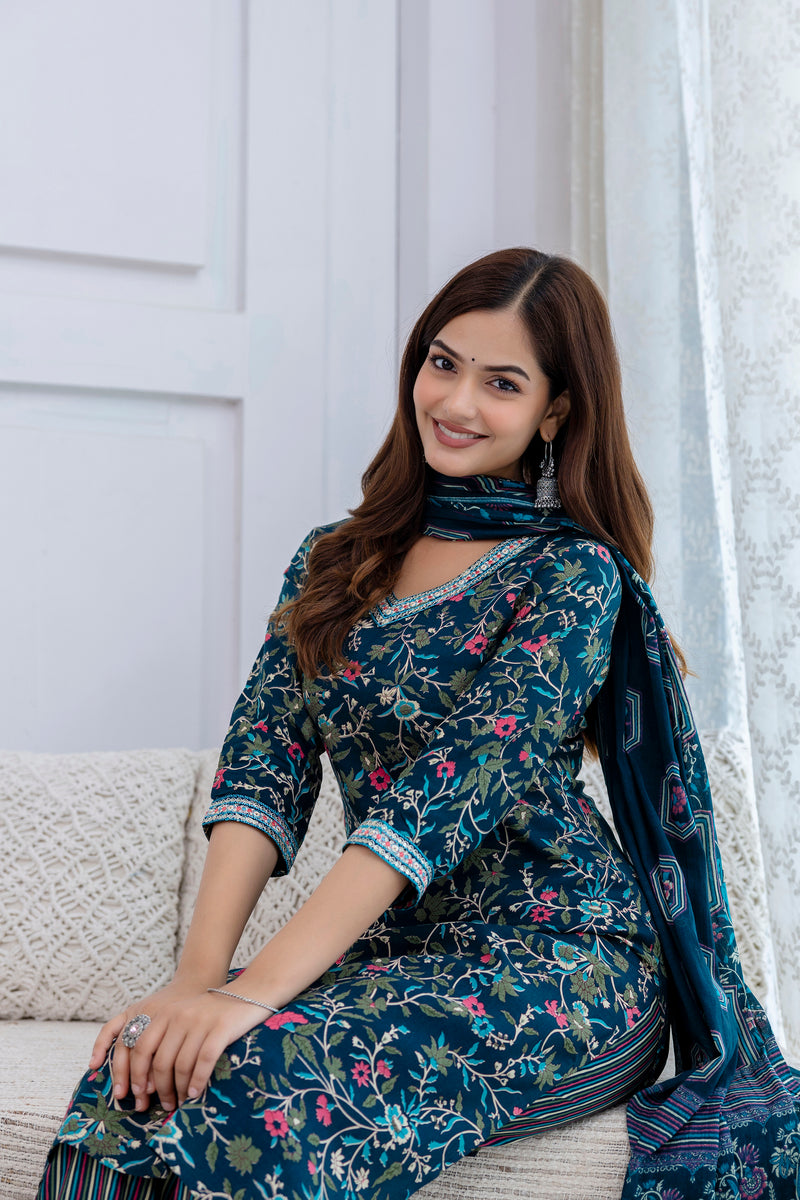 Women Printed Kurta and Pant Set With Dupatta | Ethnic Set | Dupatta Set | Kurta Set