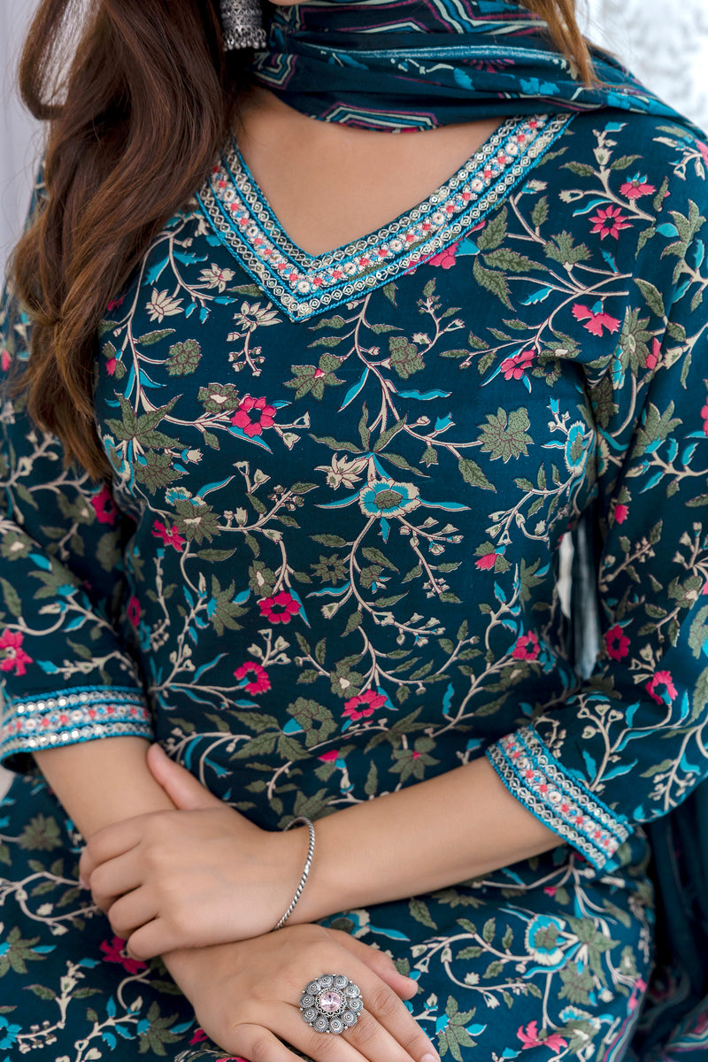 Women Printed Kurta and Pant Set With Dupatta | Ethnic Set | Dupatta Set | Kurta Set