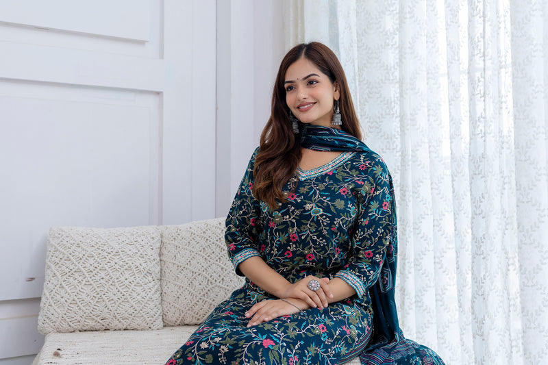 Women Printed Kurta and Pant Set With Dupatta | Ethnic Set | Dupatta Set | Kurta Set