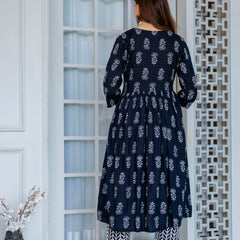 Women Block printed Angarakha Kurta and pant Set with Dupatta