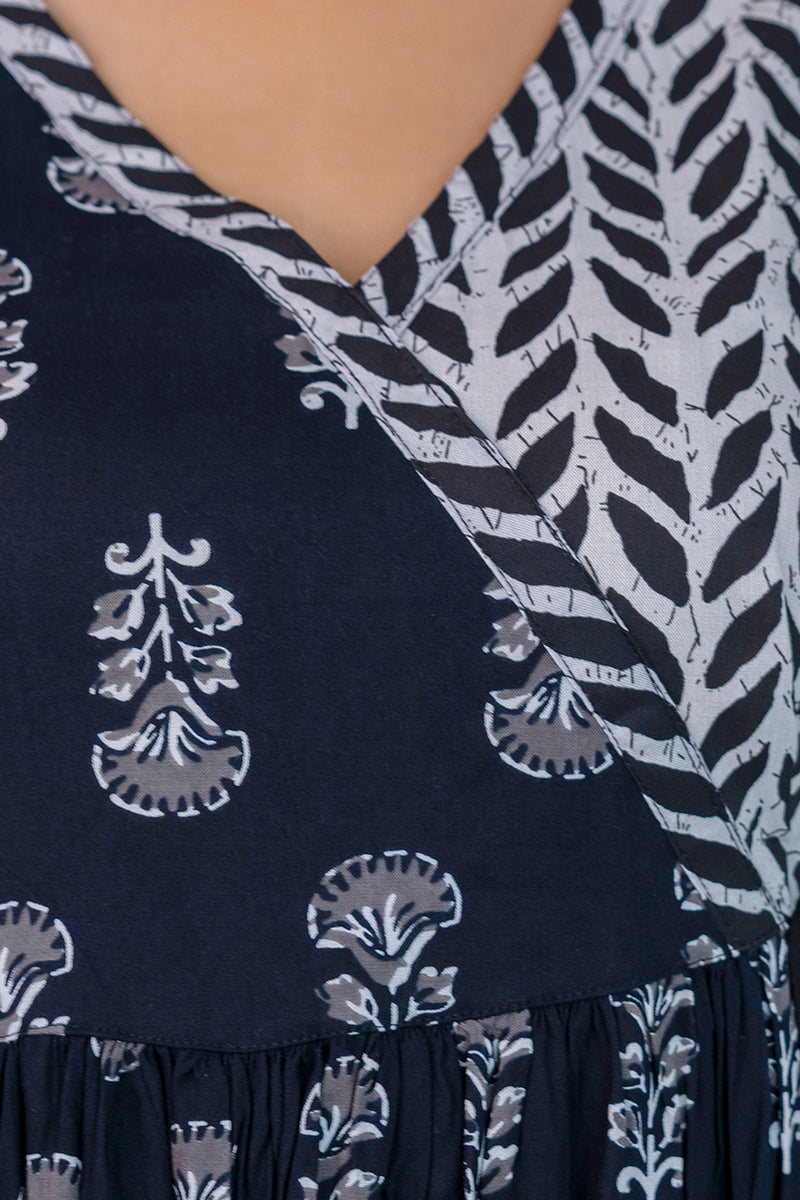 Women Block printed Angarakha Kurta and pant Set with Dupatta