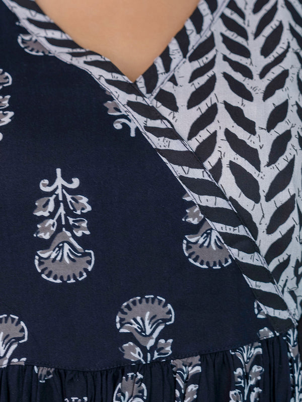 Women Block printed Angarakha Kurta and pant Set with Dupatta