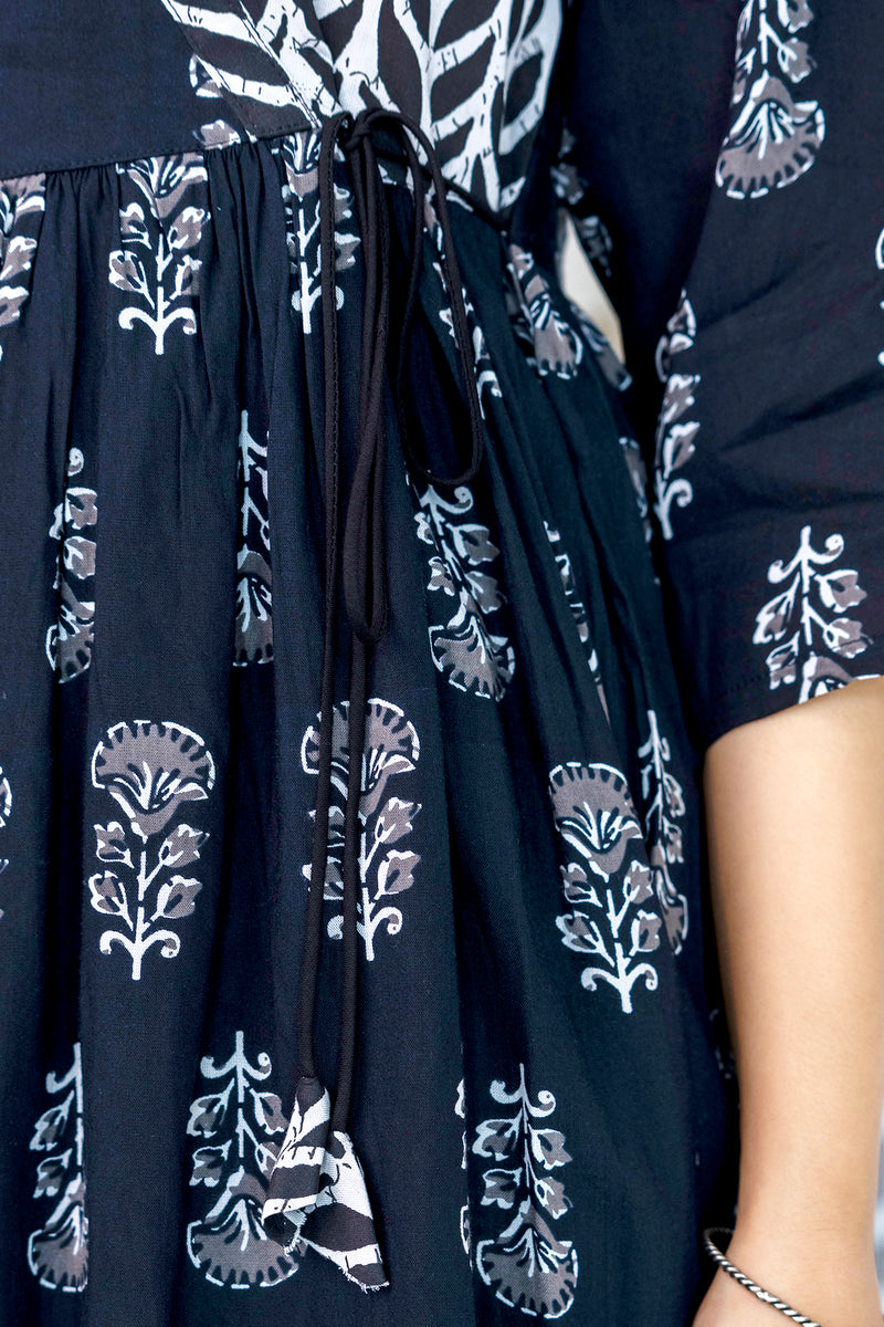 Women Block printed Angarakha Kurta and pant Set with Dupatta