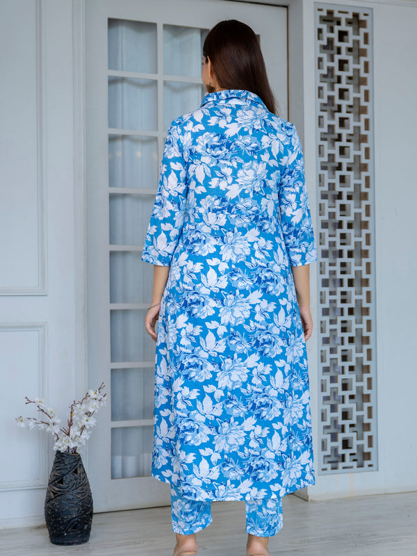 Elegant Blue Floral Cord Set