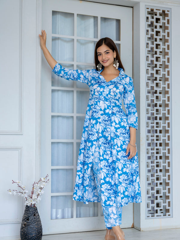 Elegant Blue Floral Cord Set