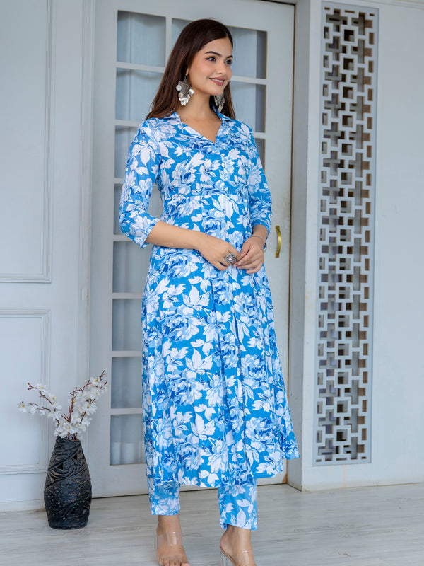 Elegant Blue Floral Cord Set