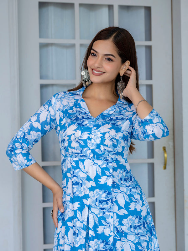 Elegant Blue Floral Cord Set