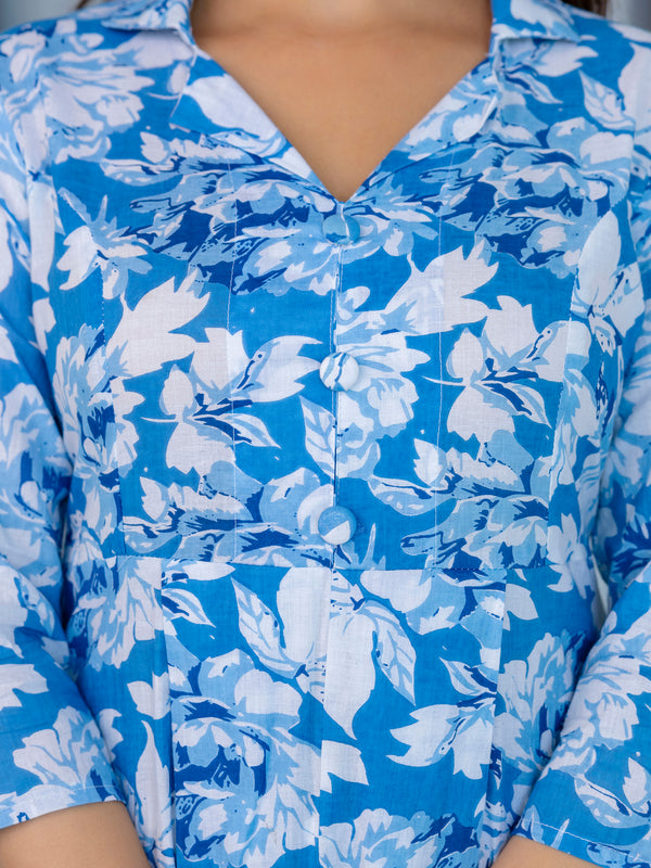 Elegant Blue Floral Cord Set