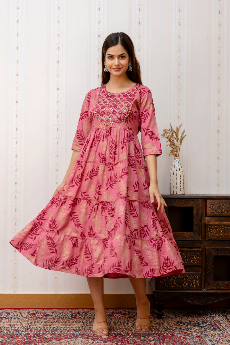 Women Printed Cotton Rayon Anarkali Kurta