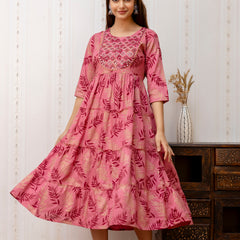 Women Printed Cotton Rayon Anarkali Kurta