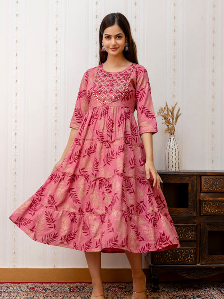 Women Printed Cotton Rayon Anarkali Kurta