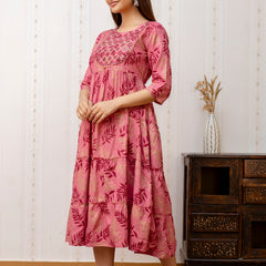 Women Printed Cotton Rayon Anarkali Kurta