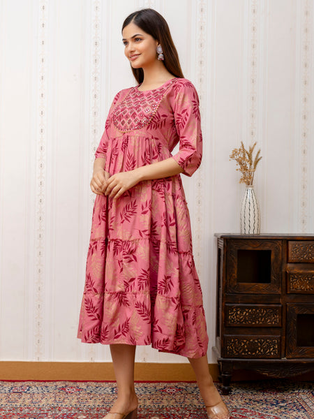 Women Printed Cotton Rayon Anarkali Kurta
