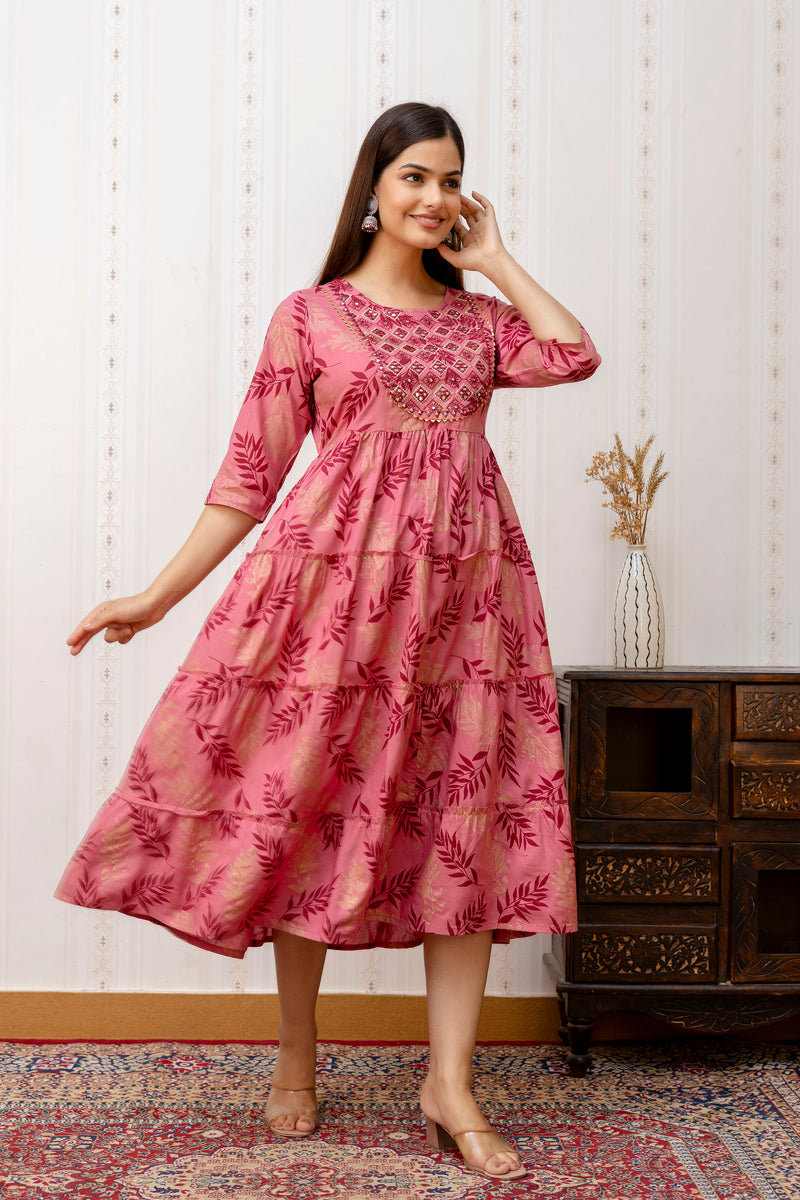 Women Printed Cotton Rayon Anarkali Kurta