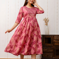 Women Printed Cotton Rayon Anarkali Kurta