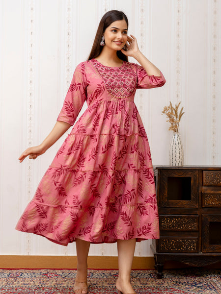Women Printed Cotton Rayon Anarkali Kurta