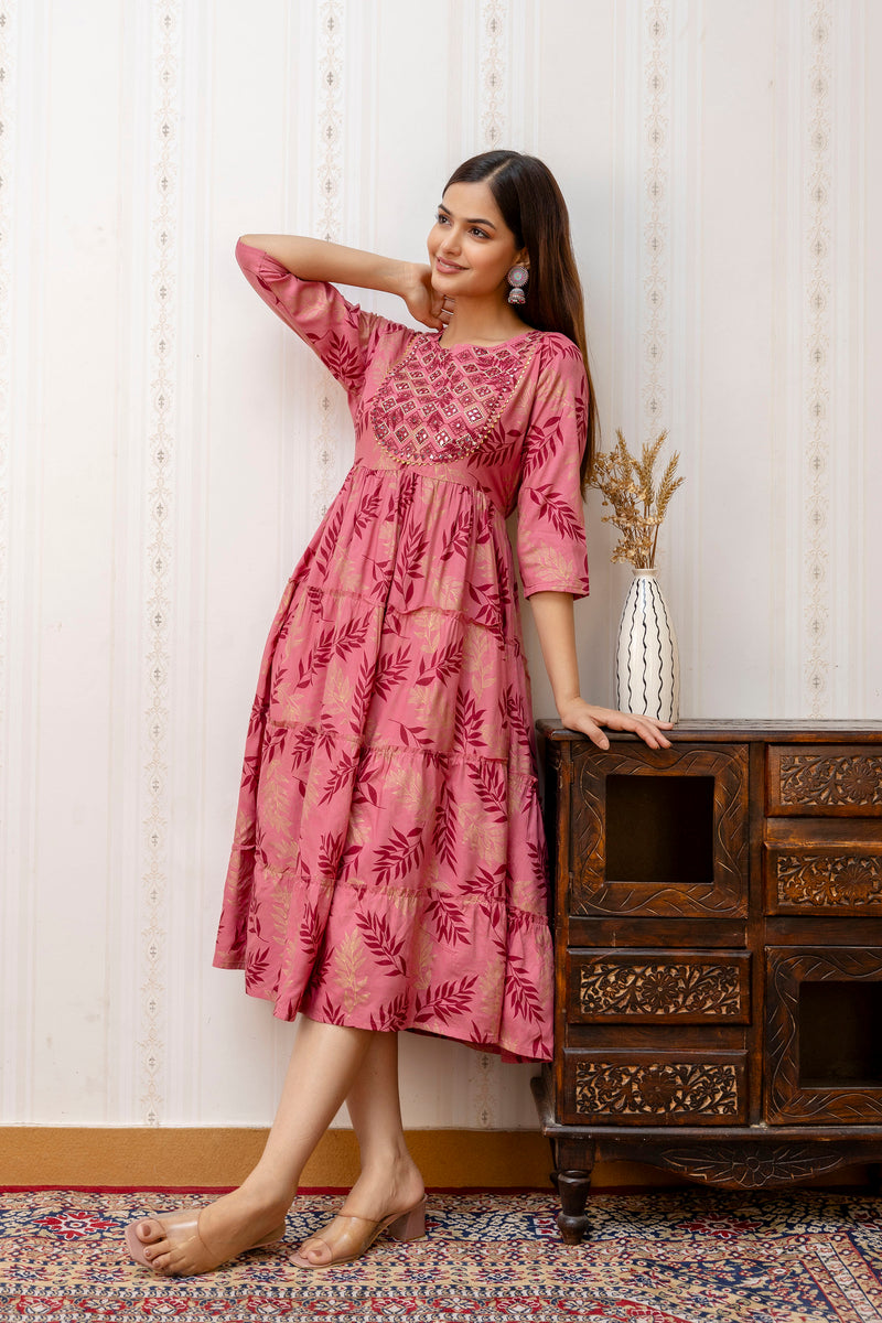 Women Printed Cotton Rayon Anarkali Kurta