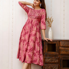 Women Printed Cotton Rayon Anarkali Kurta