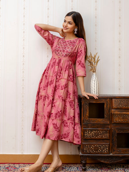 Women Printed Cotton Rayon Anarkali Kurta