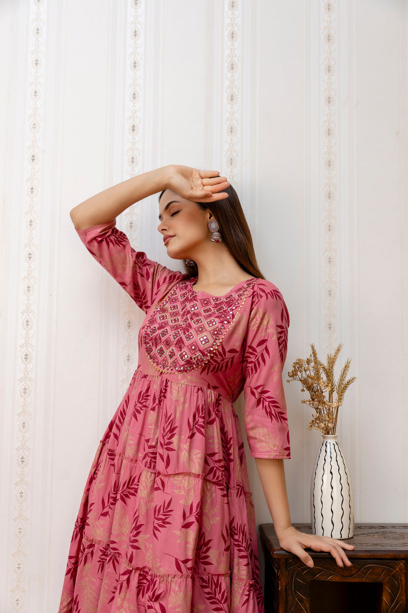Women Printed Cotton Rayon Anarkali Kurta