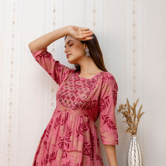 Women Printed Cotton Rayon Anarkali Kurta