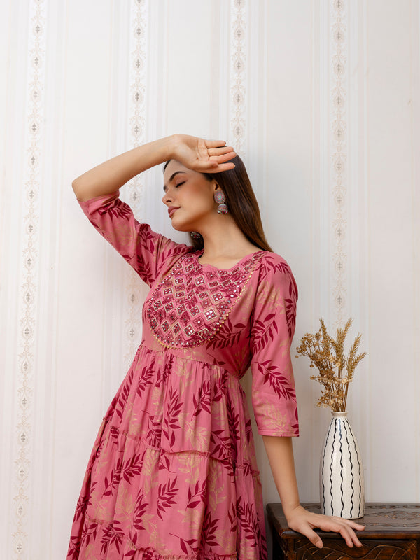 Women Printed Cotton Rayon Anarkali Kurta