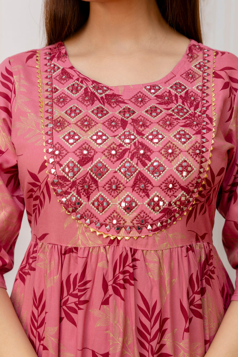 Women Printed Cotton Rayon Anarkali Kurta