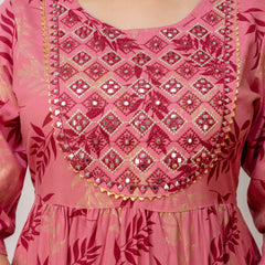 Women Printed Cotton Rayon Anarkali Kurta
