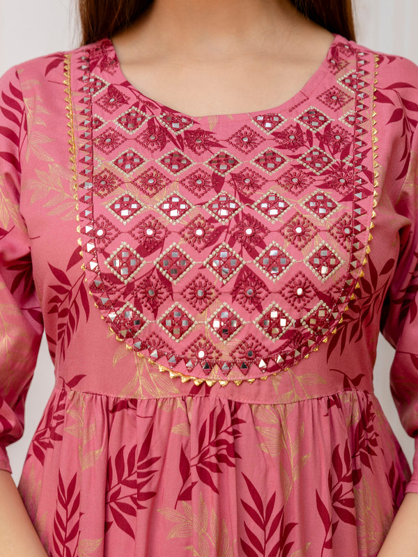 Women Printed Cotton Rayon Anarkali Kurta