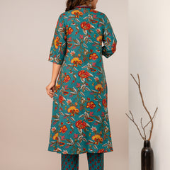Women's Rayon Blend Printed Kurta With Palazzo & Dupatta