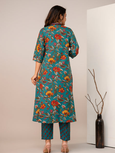 Women's Rayon Blend Printed Kurta With Palazzo & Dupatta