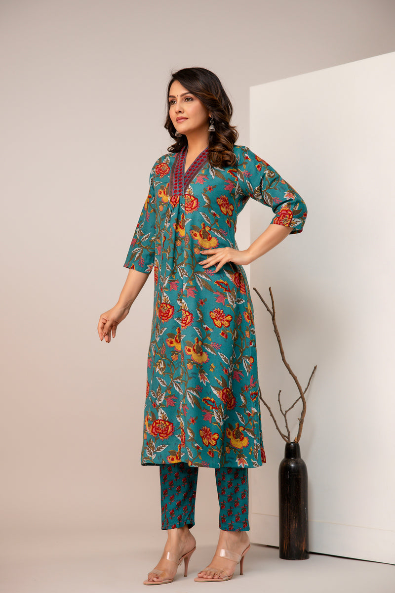 Women's Rayon Blend Printed Kurta With Palazzo & Dupatta