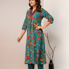Women's Rayon Blend Printed Kurta With Palazzo & Dupatta