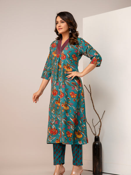 Women's Rayon Blend Printed Kurta With Palazzo & Dupatta