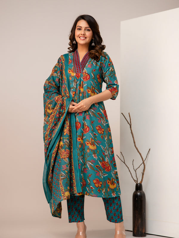 Women Floral Print Straight Kurta Set