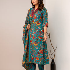 Women's Rayon Blend Printed Kurta With Palazzo & Dupatta
