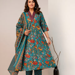 Women's Rayon Blend Printed Kurta With Palazzo & Dupatta