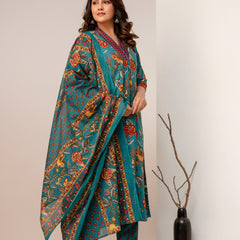Women's Rayon Blend Printed Kurta With Palazzo & Dupatta