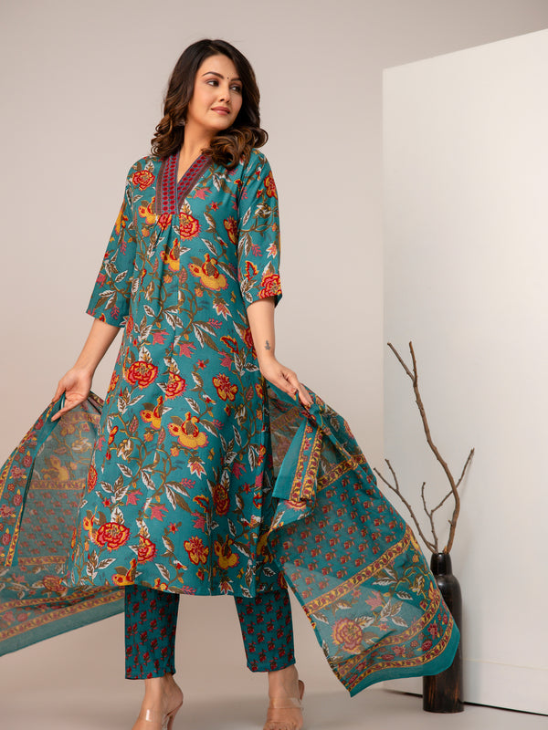 Women Floral Print Straight Kurta Set